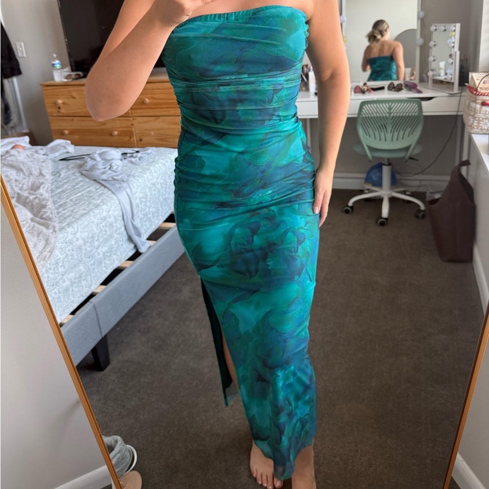 SHEIN Strapless Teal and Blue Dress